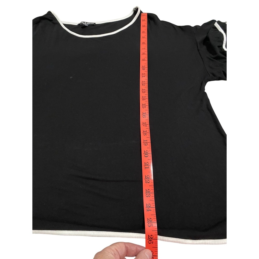 Cable & Gauge Woman Black Tier Ruffle Sleeve Knit Top White Piping 1X Scoop Neck - Picture 6 of 6